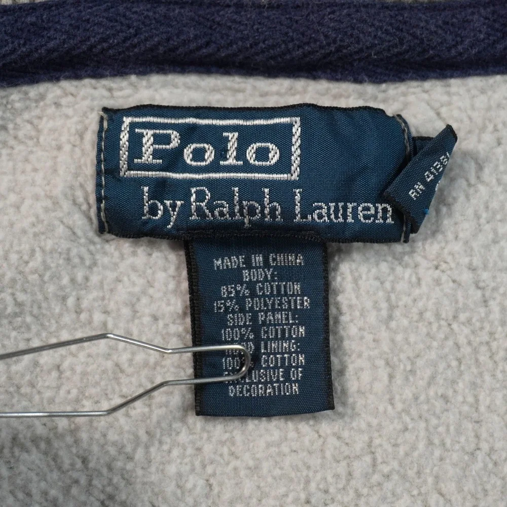 Polo Ralph Lauren Hoodie Mens Large Gray Big Pony Full Zip Sleeve Stripes Logo
